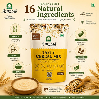 Ammae Multigrain Porridge Mix Powder | Tasty Cereal Mix for kids - Ammae Foods India