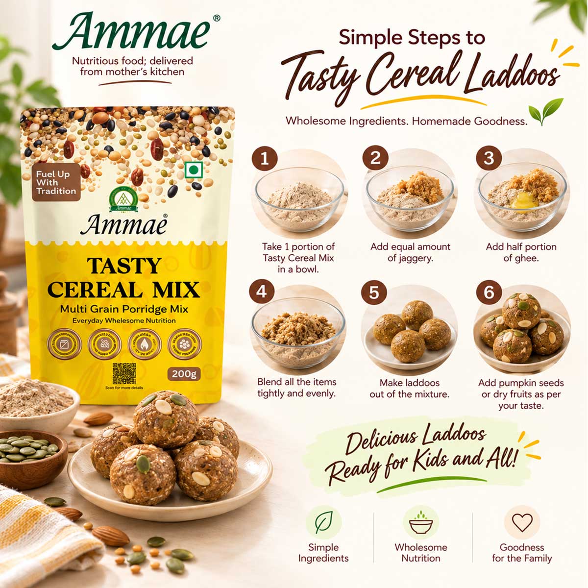 Ammae Multigrain Porridge Mix Powder | Tasty Cereal Mix for general health - Ammae Foods India