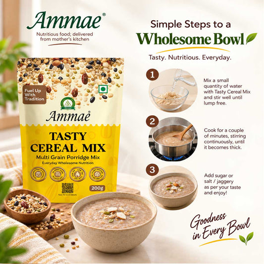 Ammae Multigrain Porridge Mix Powder | Tasty Cereal Mix for adults - Ammae Foods India