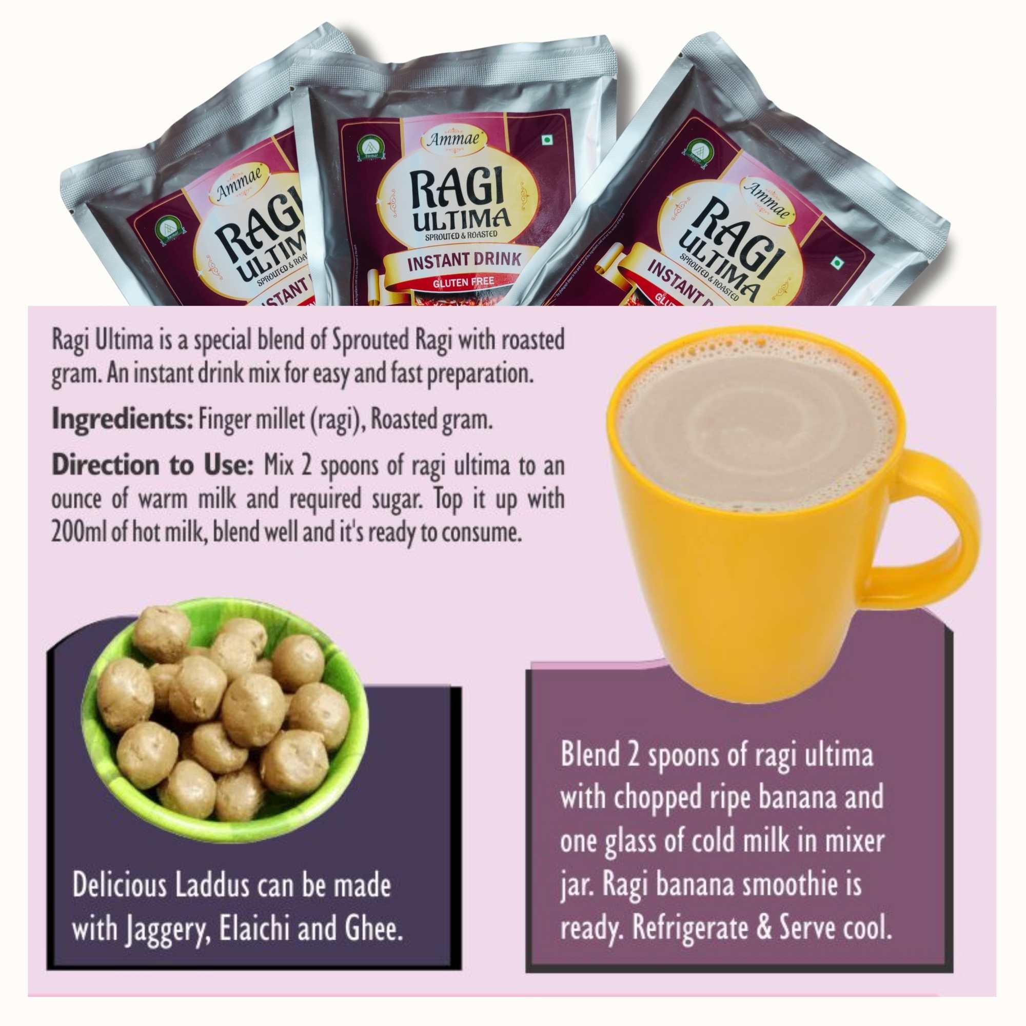 Ammae Sprouted Ragi Powder | Multigrain Diabetic Porridge Powder - Ammae Foods India